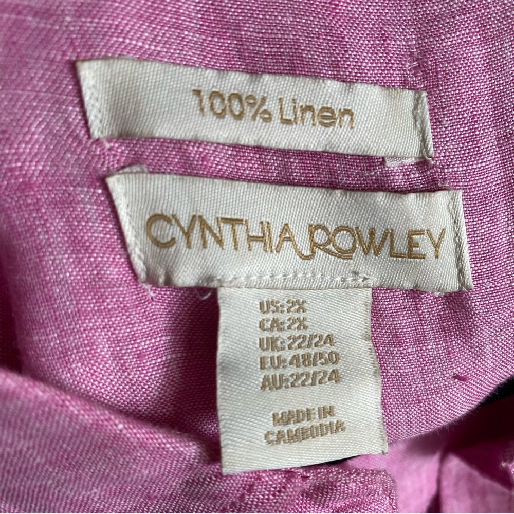 Cynthia Rowley 100% Linen Long Sleeve Popover Shirt 2X Wooden Buttons Bohemian - Picture 4 of 5